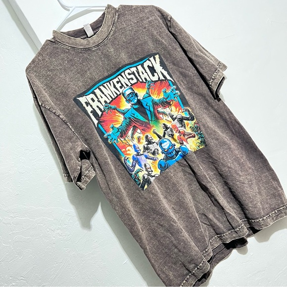Los Angeles Apparel Gray Tee Graphics T shirt Frankenstein all stars - Picture 1 of 12